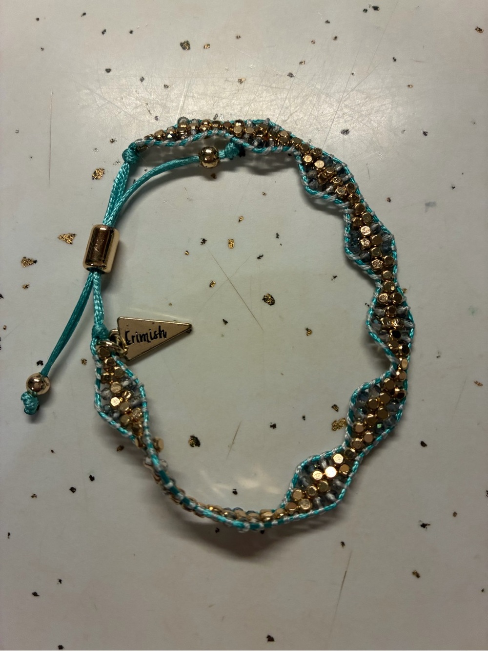 Erimish Aqua and Gold Sequin Braided Adjustable Bracelet